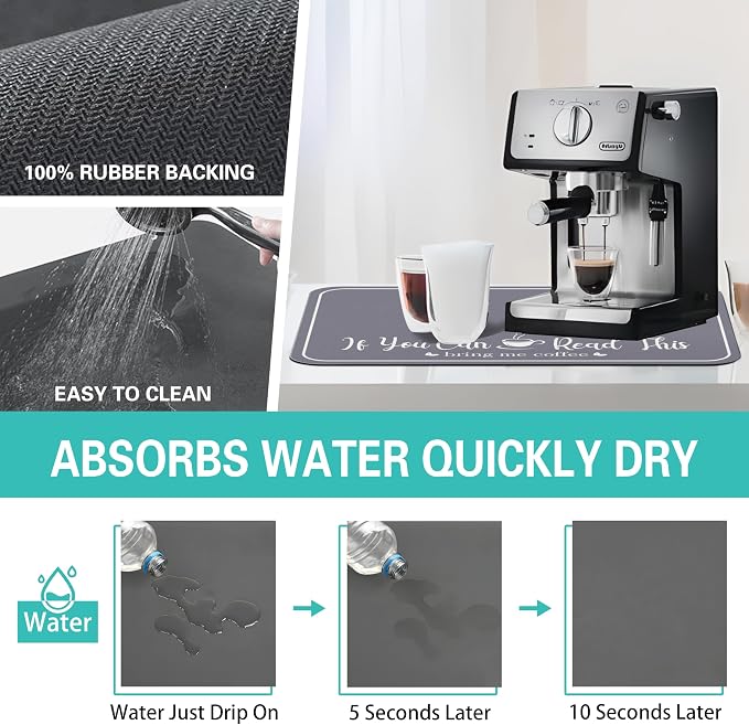 Coffee Bar Mat for Countertops 23inx15in, Absorbent Hide Stain Anti-Slip Cafe - Image 4