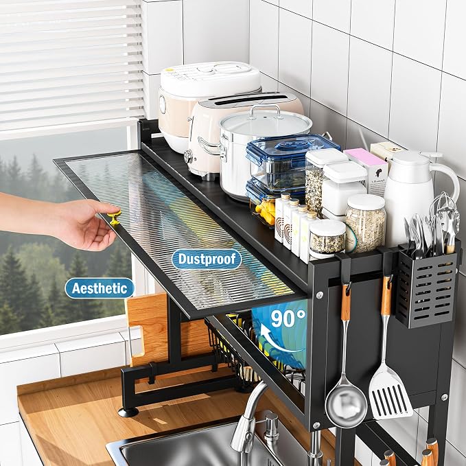 SNSLXH  2-Tier Over The Sink Dish Drying Rack, 33.66"×31.1"×11.81" - Image 2