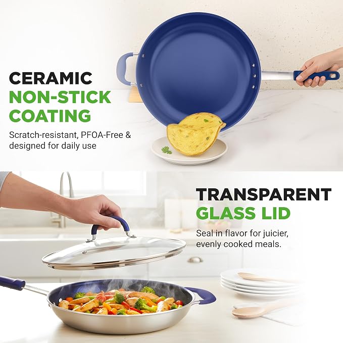 NutriChef 14" Fry Pan With Lid - Image 3