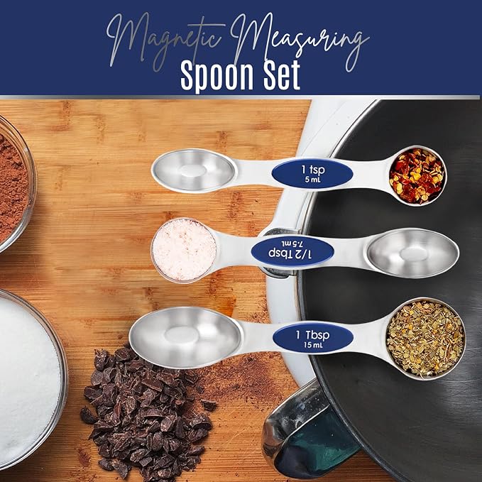 Magnetic Measuring Spoons Set of 9 Stainless Steel Dual-Sided Stackable - Image 8