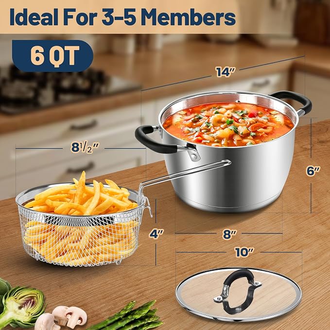 AOSION 6 Quart Stainless Steel Stock Pot - Image 2