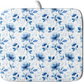 Blue Floral Dish Drying Mat 16x18 inch Flower Leaves Dish Rack Pad Microfiber by Giwawa