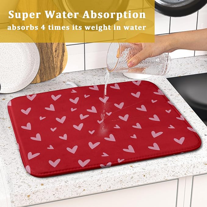 Valentines Dish Drying Mat for Kitchen Counter 16x18 Inch Valentine's Day Red - Image 7