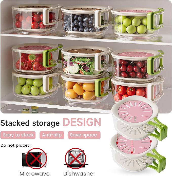 Colander Strainer with Lid, Fridge Organizer Storage Berry Container, Veggie - Image 5