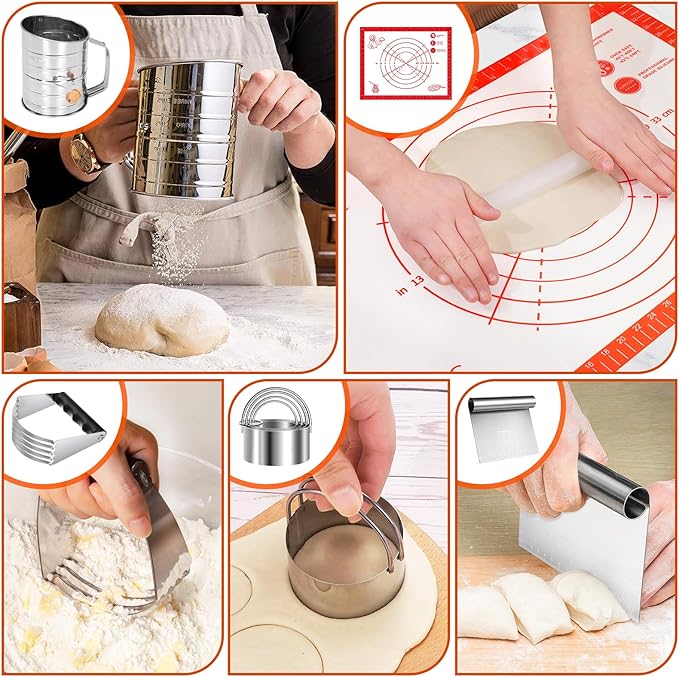 9PCS Stainless Steel Pastry Blender Set, 3 Cup Flour Sifter, Biscuit Cutter - Image 4