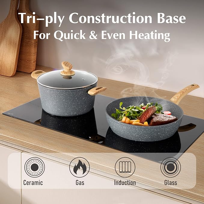 MAISON ARTS Pots and Pans Set Non Stick, 12 Piece Grey Granite Kitchen Cookware - Image 4
