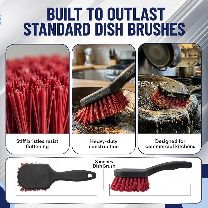 8 Inch Pot & Dish Kitchen Scrub Brush - Image 5