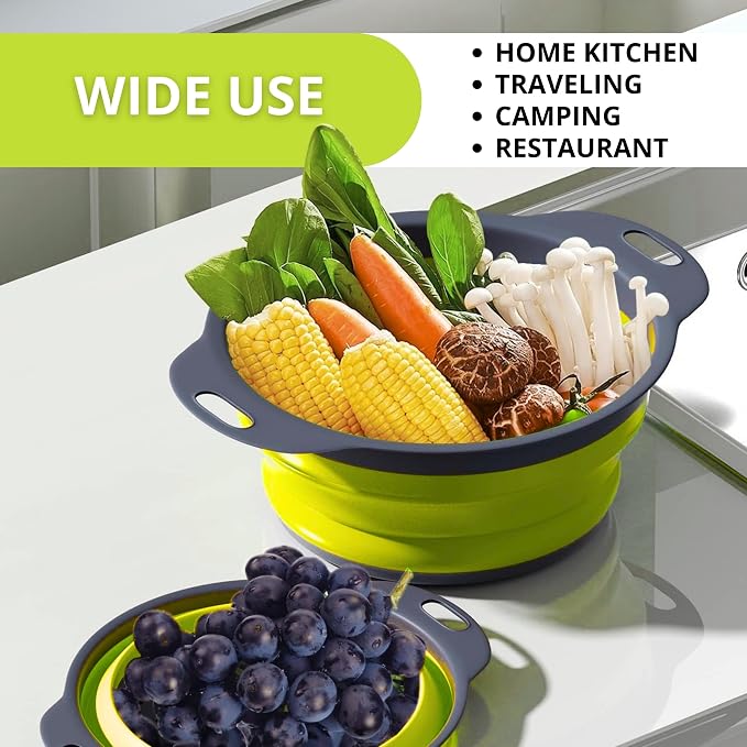 3PCS Green Foldable Kitchen Strainer Set – Silicone Colander Collapsible - Image 8