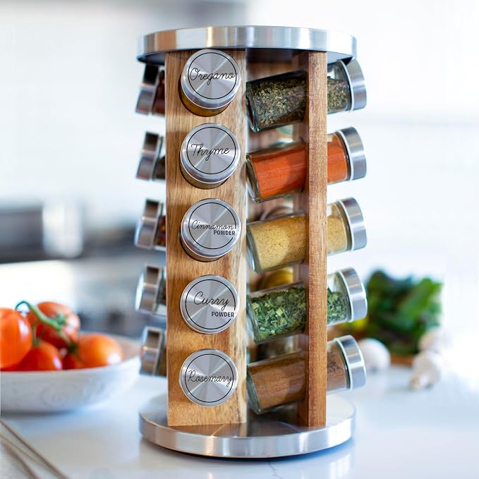 Orii 20 Jar Rotating Light Acacia Wood Spice Rack - Image 5
