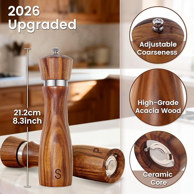 Wedding Gifts for Couples 2026: Acacia Wood Salt and Pepper Grinder Set - Image 5