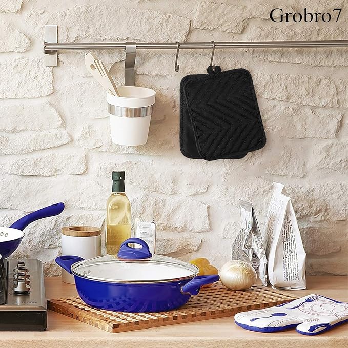 GROBRO7 5Pack Cotton Pocket Pot Holder Set Kitchen Heat Resistant Potholder - Image 5
