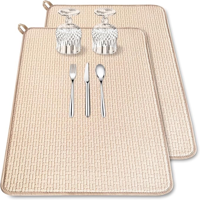 2 Pack XXL Large Microfiber Dish Drying Mat, 24*17 inch Absorbent Dish Drainer by Xanllaxa