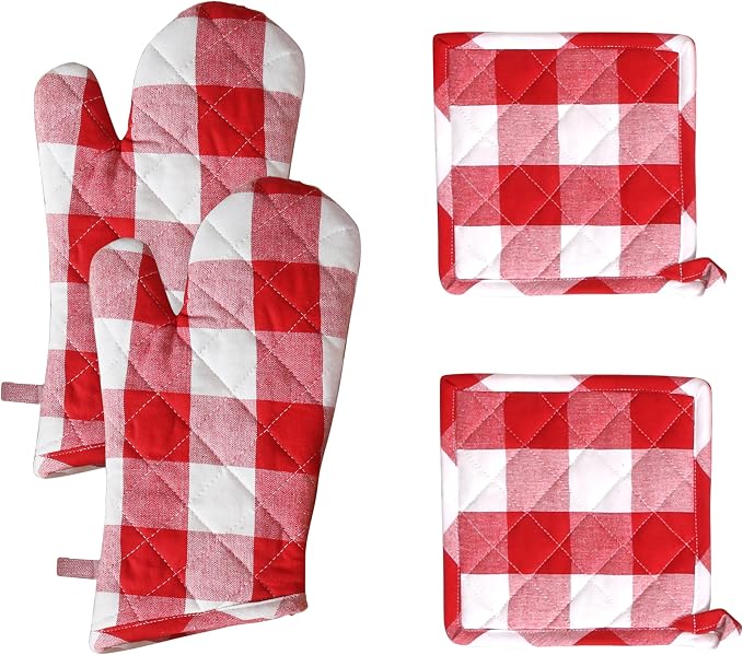 Native Fab Buffalo Plaid Check Oven Mitts and Pot Holders Set of 4, 100% Cotton by NativeFab