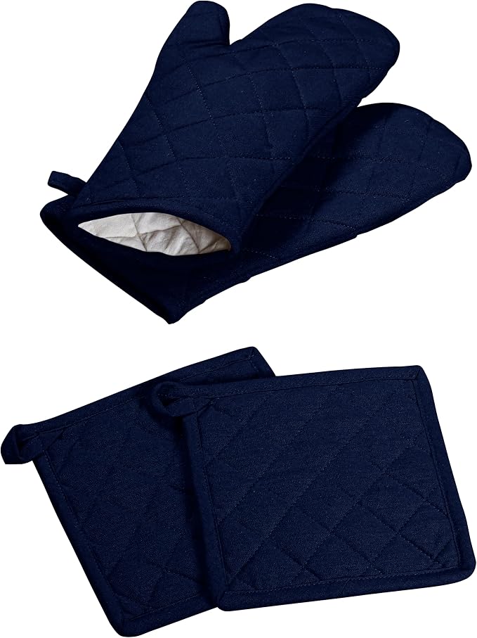 Oven Mitt & Pot Holder 100% Cotton Set of Heat Resistant Oven Gloves & Hot Pads by SoftopiaCotton