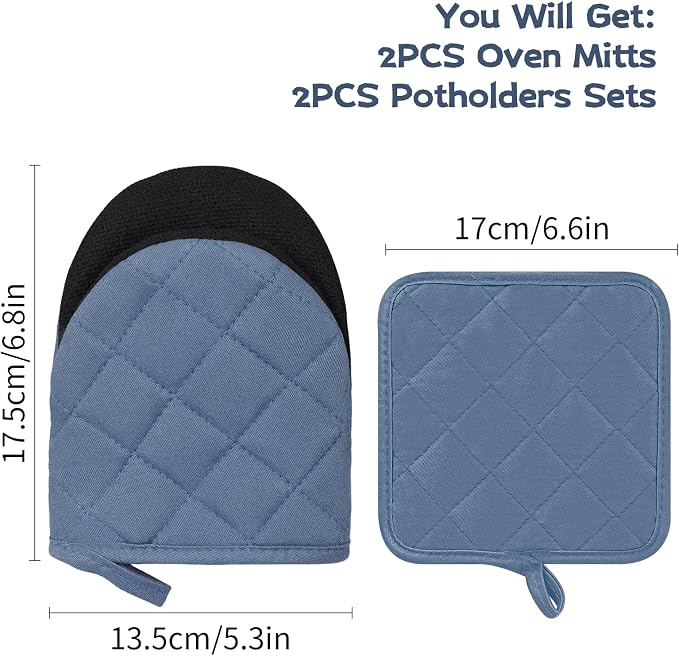 Oven Mitts and Pot Holders Set, Heat Resistant Silicone Kitchen Mini Oven - Image 2