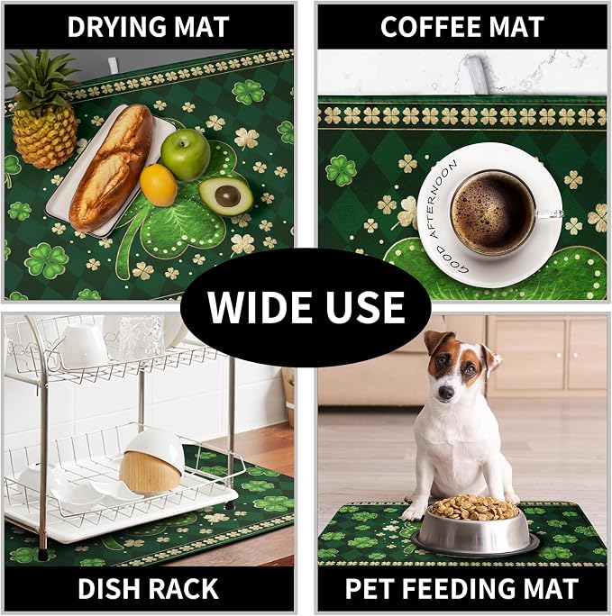 St Patricks Day Drying Mat for Kitchen Counter Shamrock Dish Drying Mats Lucky - Image 7