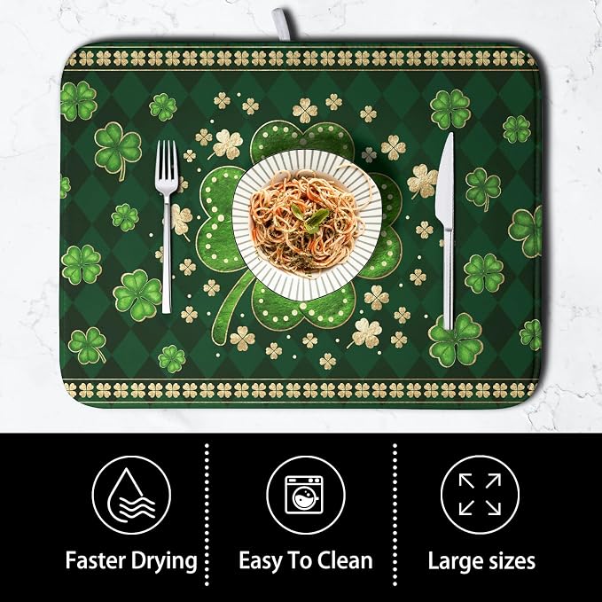 St Patricks Day Drying Mat for Kitchen Counter Shamrock Dish Drying Mats Lucky - Image 4
