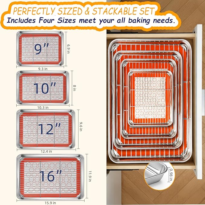 Baking Sheet Pan Set of 12, CEKEE Stainless Steel Cookie Sheets - Image 2