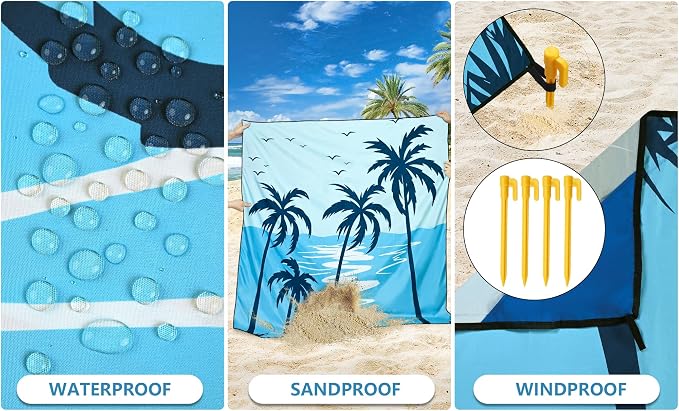 HIHOHO Beach Blanket Waterproof Sandproof Extra Large Beach Mat 79" X - Image 3