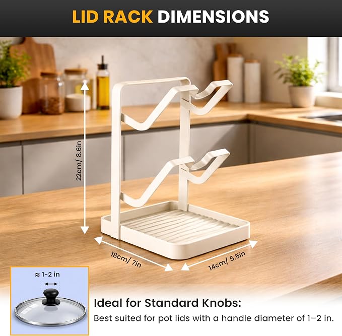 Pot Lid Holder with Removable Drip Tray, Kitchen Pot Lid Storage Rack - Image 2