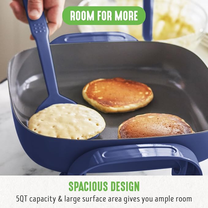 GreenLife 12" 5QT Square Electric Skillet, Glass Vented Lid, Ceramic PFAS-Free - Image 5