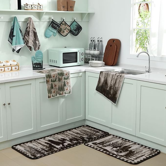 Fourluoo 10 Pcs Farmhouse Kitchen Decor Set Dish Towels Kitchen Rugs Oven Mitts - Image 5