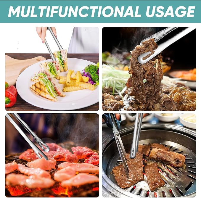 meekoo 6 Pcs 3 Size Stainless Steel Korean BBQ Grill Tongs Japanese Barbecue - Image 7