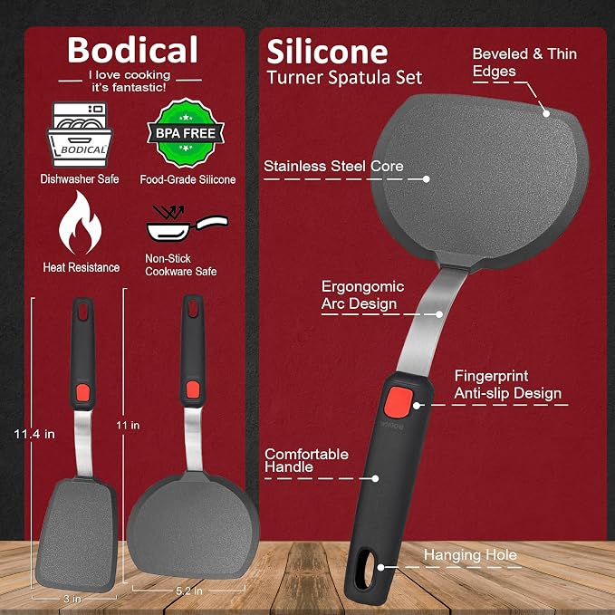 Silicone Pancake Spatula Turner Set of 2, 600°F Heat Resistant Cooking Spatulas - Image 2