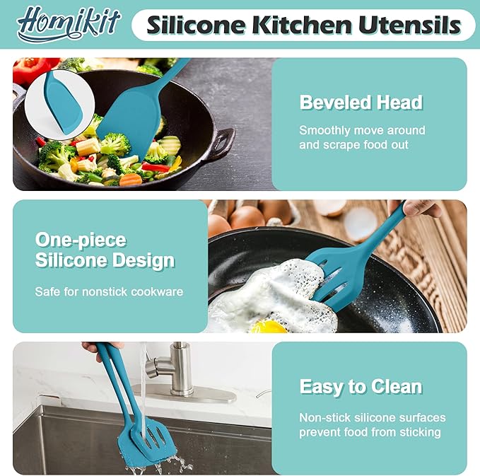 Homikit Silicone Cooking Utensils Set, 15-Piece Nonstick and Heat Resistant - Image 3