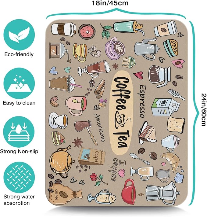 Fun Coffee Bar Mat 24inx18in, Absorbent Hide Stain Anti-Slip Accessories Fit - Image 5