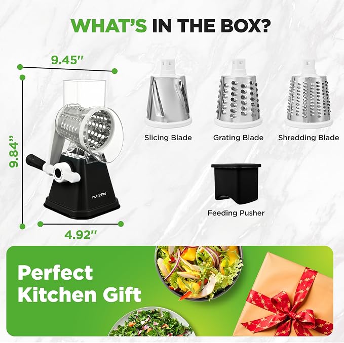 Nutrichef 3 in 1 Cheese Grater & Shredder | Strong Suction Base, Rotary Handle - Image 8