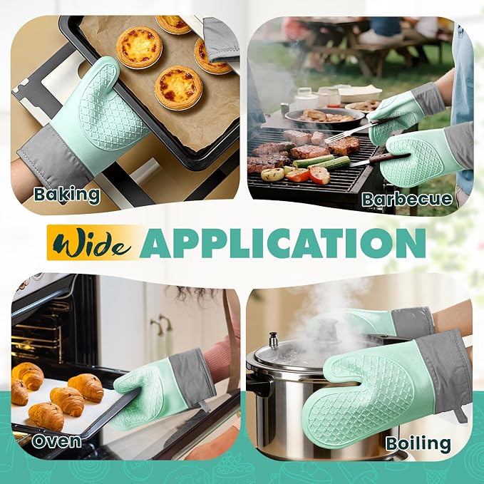 Silicone Oven Mitts, Waterproof Non Slip Grip Oven Gloves - Image 7