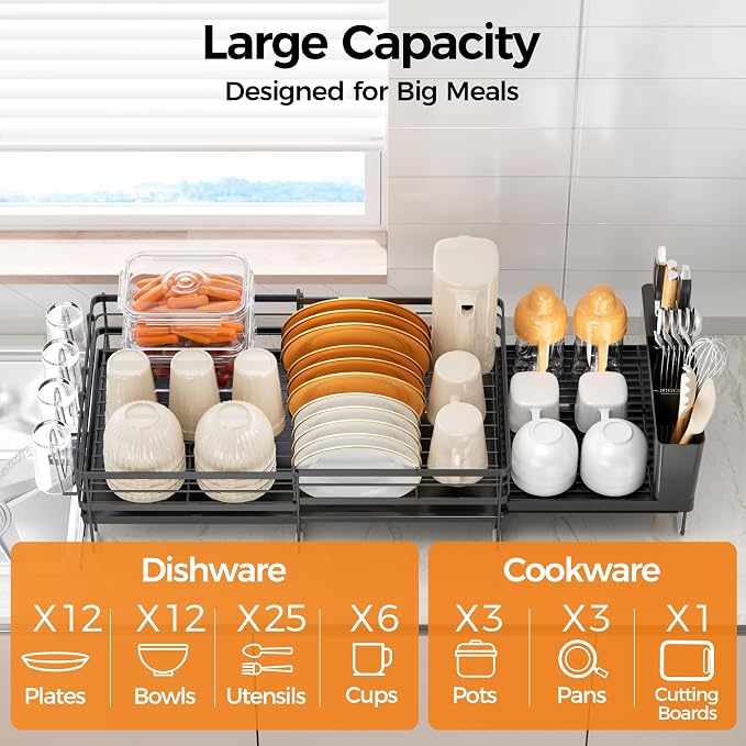 Delamu Stainless Steel Dish Drying Rack, Expandable Dish Drainer, Anti-Rust - Image 3