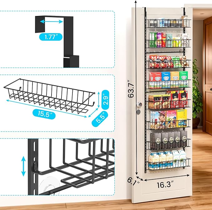 ElegantArray 8-Tier Pantry Door Oragnizer, Over The Door Pantry Organizer Rack - Image 3