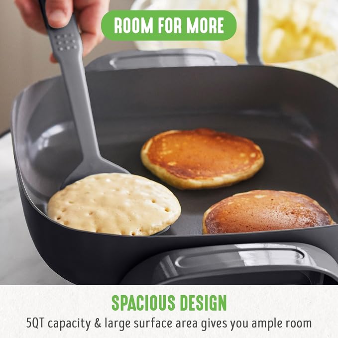 GreenLife 12" 5QT Square Electric Skillet, Glass Vented Lid, Ceramic PFAS-Free - Image 5