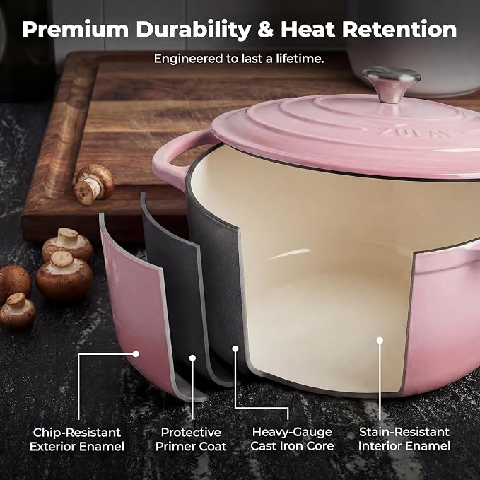 Zulay Kitchen 5 Quart Enameled Cast Iron Dutch Oven Pot - Image 5