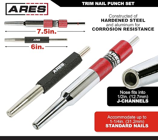 ARES 10117 2-Piece Trim Nail Punch Set 6-Inch and 7.5-Inch Punches Drive Nails - Image 2