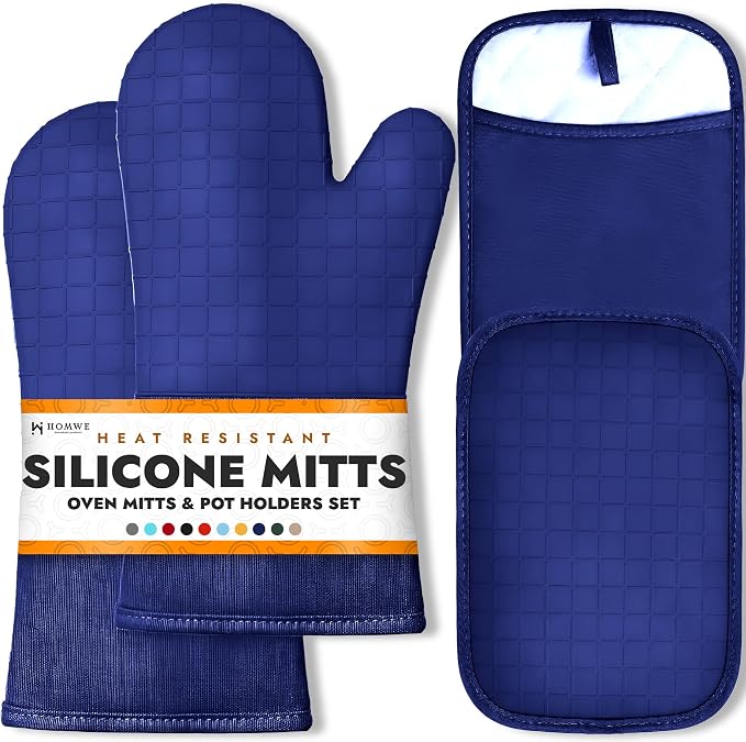 BPA-Free Soft Silicone 4 Piece Oven Mitts & Pot Holders Set by HOMWE