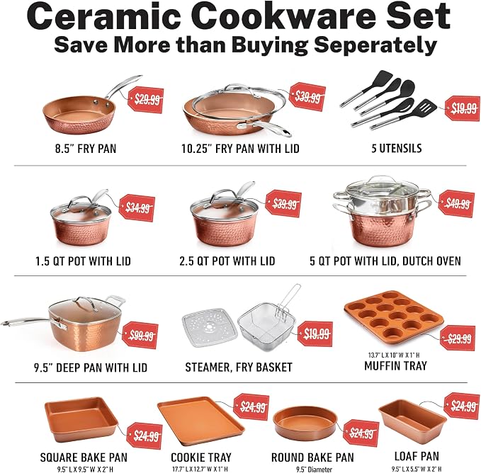 Gotham Steel Hammered 24 Pc Ceramic Cookware Set Nonstick, Induction Ceramic - Image 2