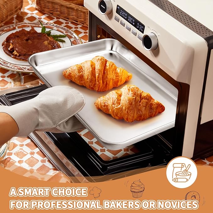 Stainless Steel Baking Sheet Set of 2, Deedro Cookie Sheet Metal Baking Pan - Image 6