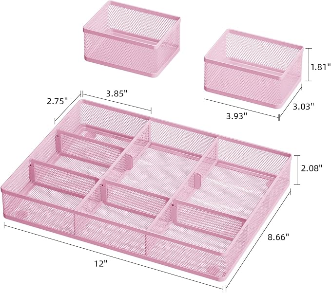 Marbrasse 3 Packs Desk Drawer Organizers, Metal Mesh Dividers - Image 3