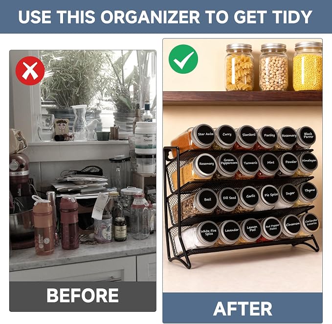 DIDITIME Spice Rack Organizer – 24 Glass Jars, 60 Labels & Marker, Space-Saving - Image 5