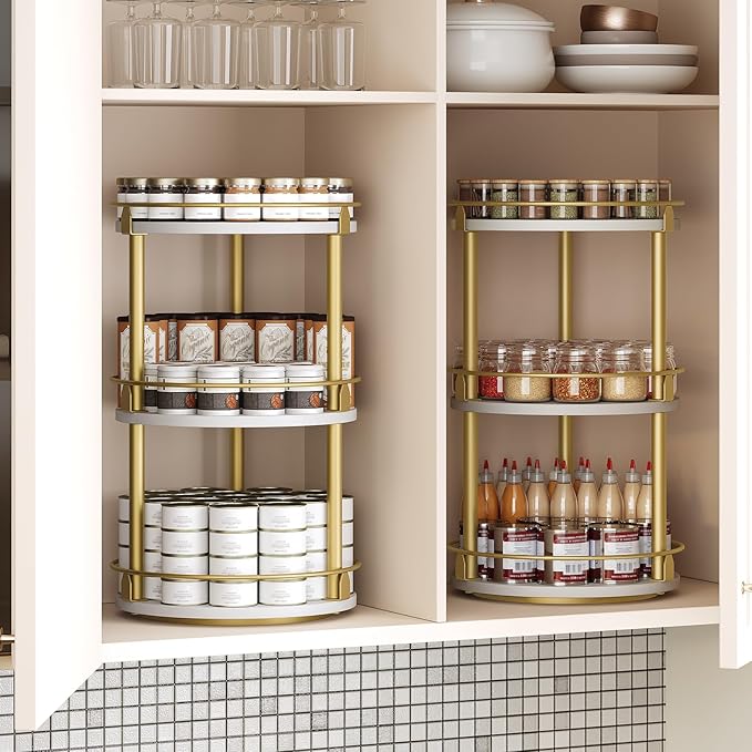 Yatiney 3-Tier Lazy Susan, Rotating Spice Rack, Spinning Organizer, Industrial - Image 3