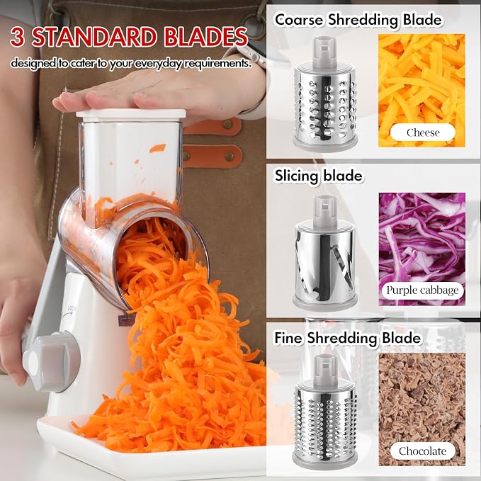 Ourokhome Rotary Cheese Grater Hand Crank, Kitchen Shredder Speed Mandolin - Image 5