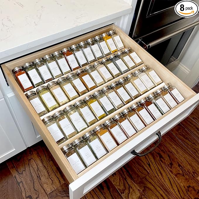 MIUKAA Clear Acrylic Spice Drawer Organizer, 4 Tier- 2 Set Expandable From 13" by MIUKAA