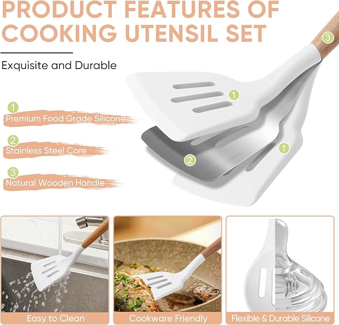 Herogo 5-Piece Cooking Utensils Set, Silicone Kitchen Utensils Set - Image 3