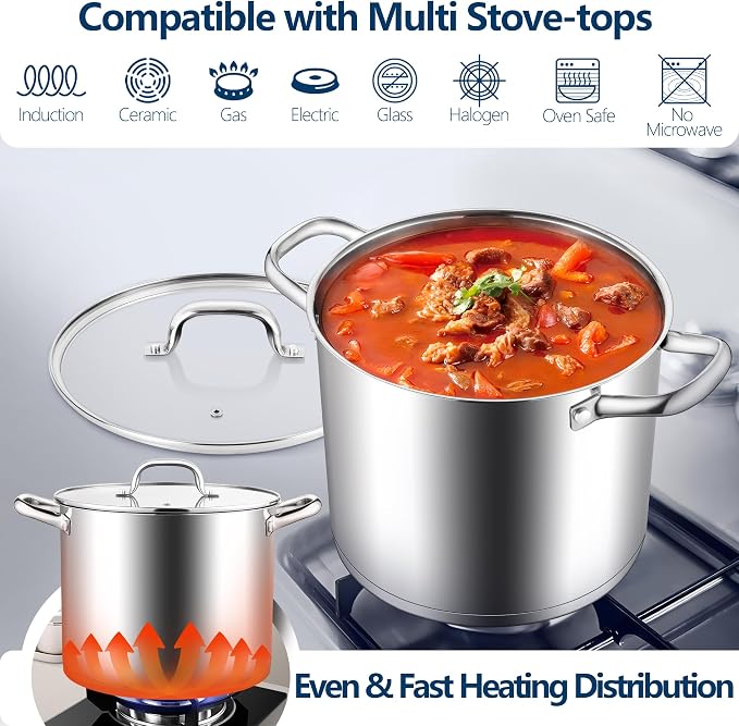E-far 10 Quart Pot, Stainless Steel Stock Cooking Pot - Image 3