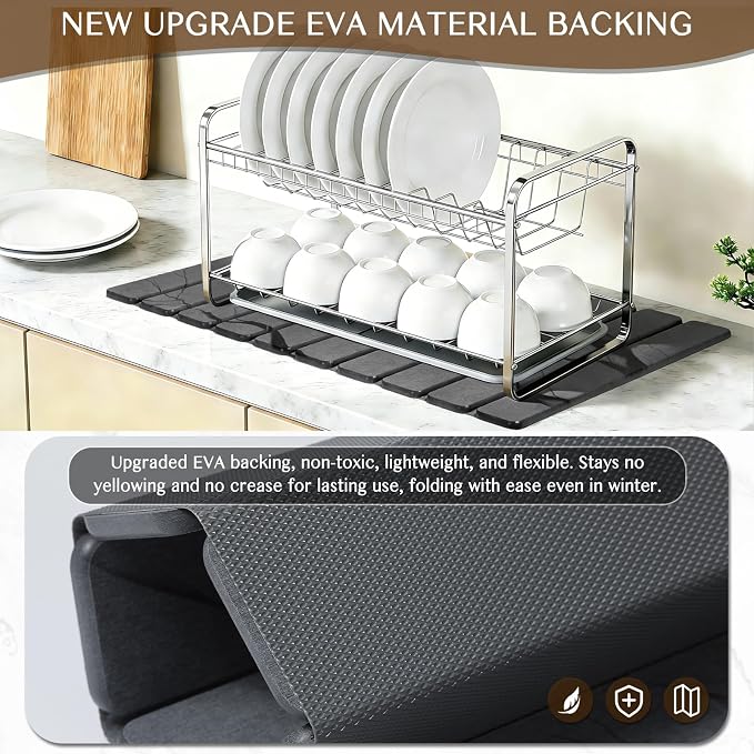 Large Stone Dish Drying Mat for Kitchen Counter, Thin & Light Quick Dry Stone - Image 4