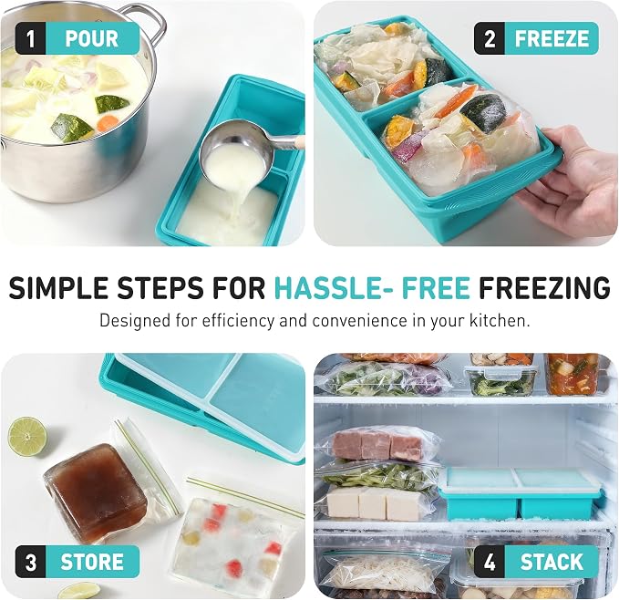 Silicone Freezer Tray with Lid Soup Freezer Container Molds with Steel - Image 6