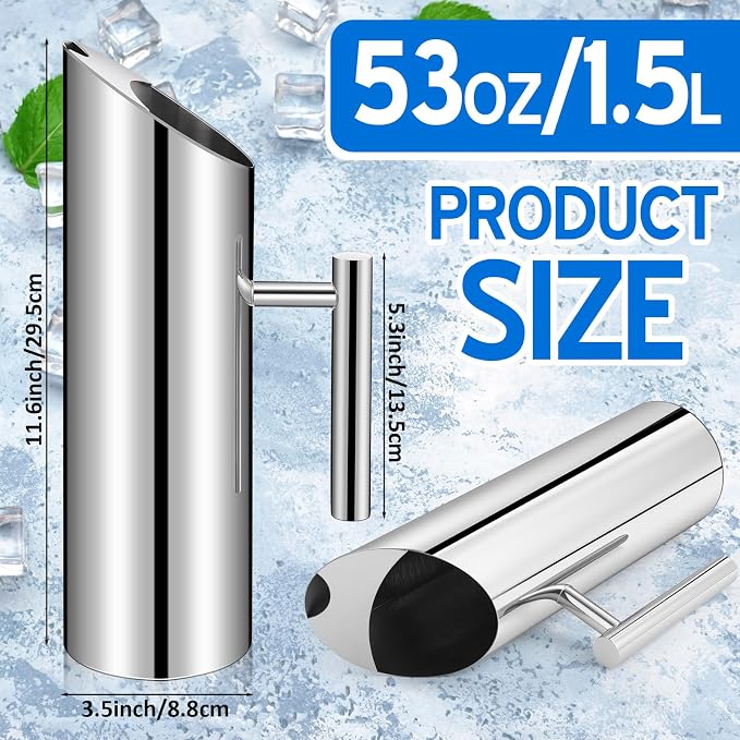 Funnymoom Stainless Steel Water Pitcher 53oz Modern Metal Pitcher - Image 2
